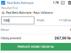 Ponturi pariuri Real Betis - Rayo Vallecano (3.03.2022)