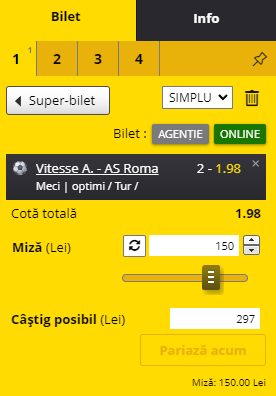 Ponturi pariuri Vitesse - AS Roma (10.03.2022)
