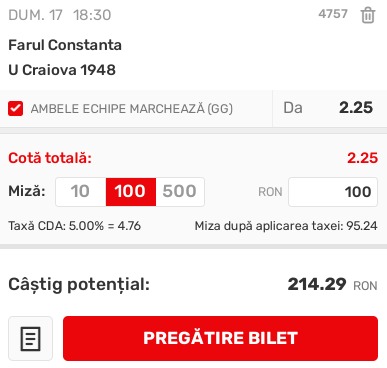 Ponturi pariuri Farul - FCU Craiova 1948 (17.07.2022)