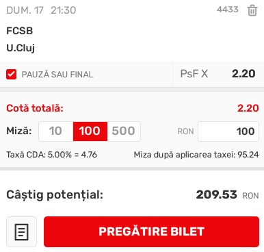 Ponturi pariuri FCSB - U Cluj (17.07.2022)