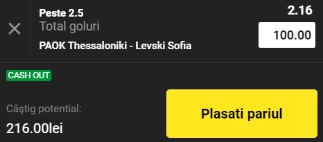 Ponturi pariuri PAOK Salonic - Levski Sofia