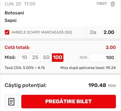 Ponturi pariuri FC Botoșani - Sepsi (20.02.2023)