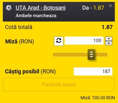 Ponturi pariuri UTA - FC Botoșani (11.02.2023)