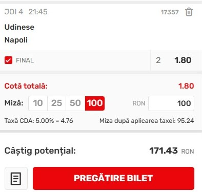 Ponturi pariuri Udinese - Napoli (04.05.2023)