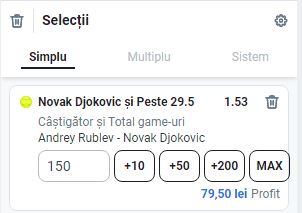 Ponturi pariuri Andrey Rublev - Novak Djokovic