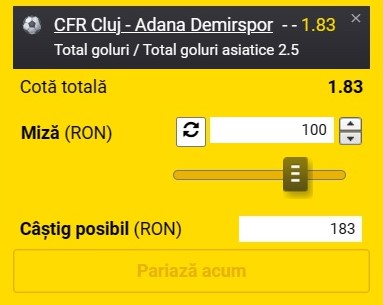 Ponturi pariuri CFR Cluj - Adana Demirspor (27.07.2023)