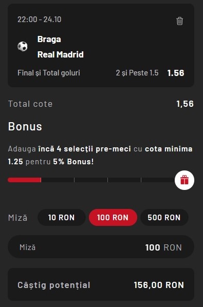 Ponturi pariuri Braga - Real Madrid (24.10.2023)