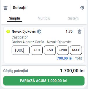 Ponturi pariuri Carlos Alcaraz - Novak Djokovic