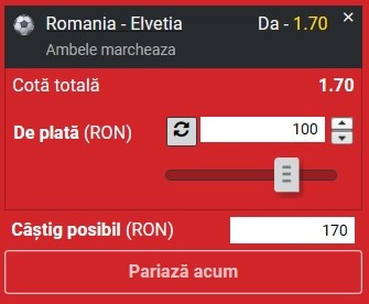 Ponturi pariuri România - Elveția (21.11.2023)